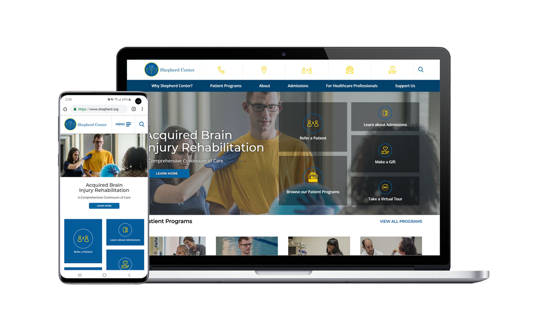 Shepherd Center website redesign shown on laptop
